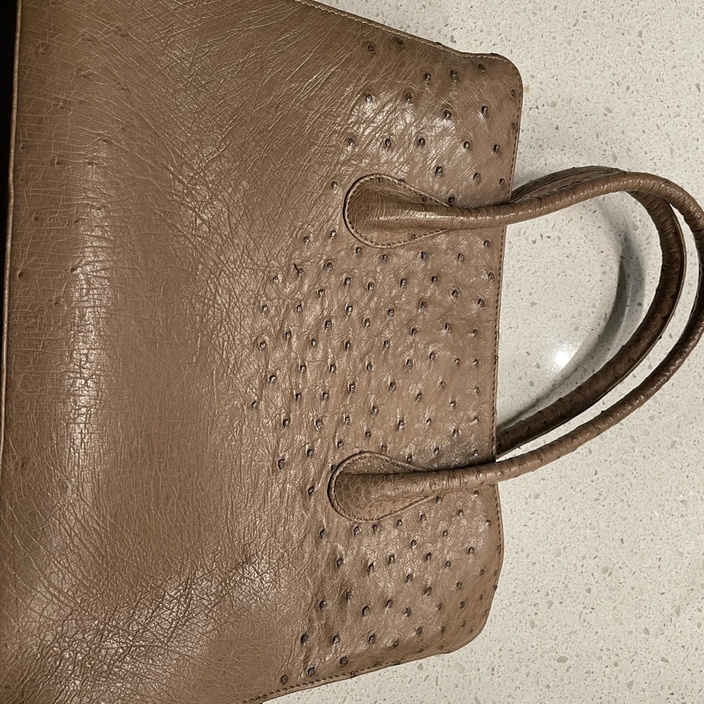 Genuine Ostrich Tote/Pocketbook, made in South Africa, perfect condition, taupe - Picture 2 of 4